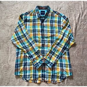 Tommy Bahama Shirt Men's Long Sleeve Button Up‎ Shirt 100% Linen Colorful Sz M